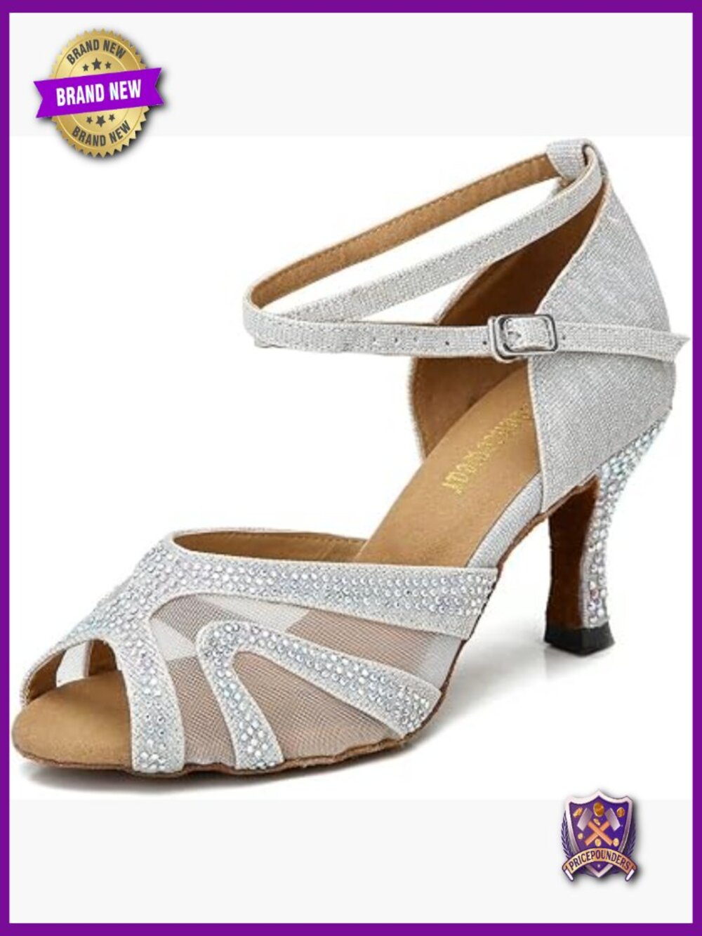 Rhinestone Ballroom Dance Shoes Latin Salsa Suede Sole Low Heel